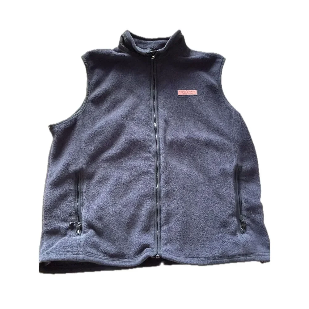 Vineyard Vines Navy Fleece Vest Mens Medium Full Zip Martha’s Vineyard - Picture 2 of 7
